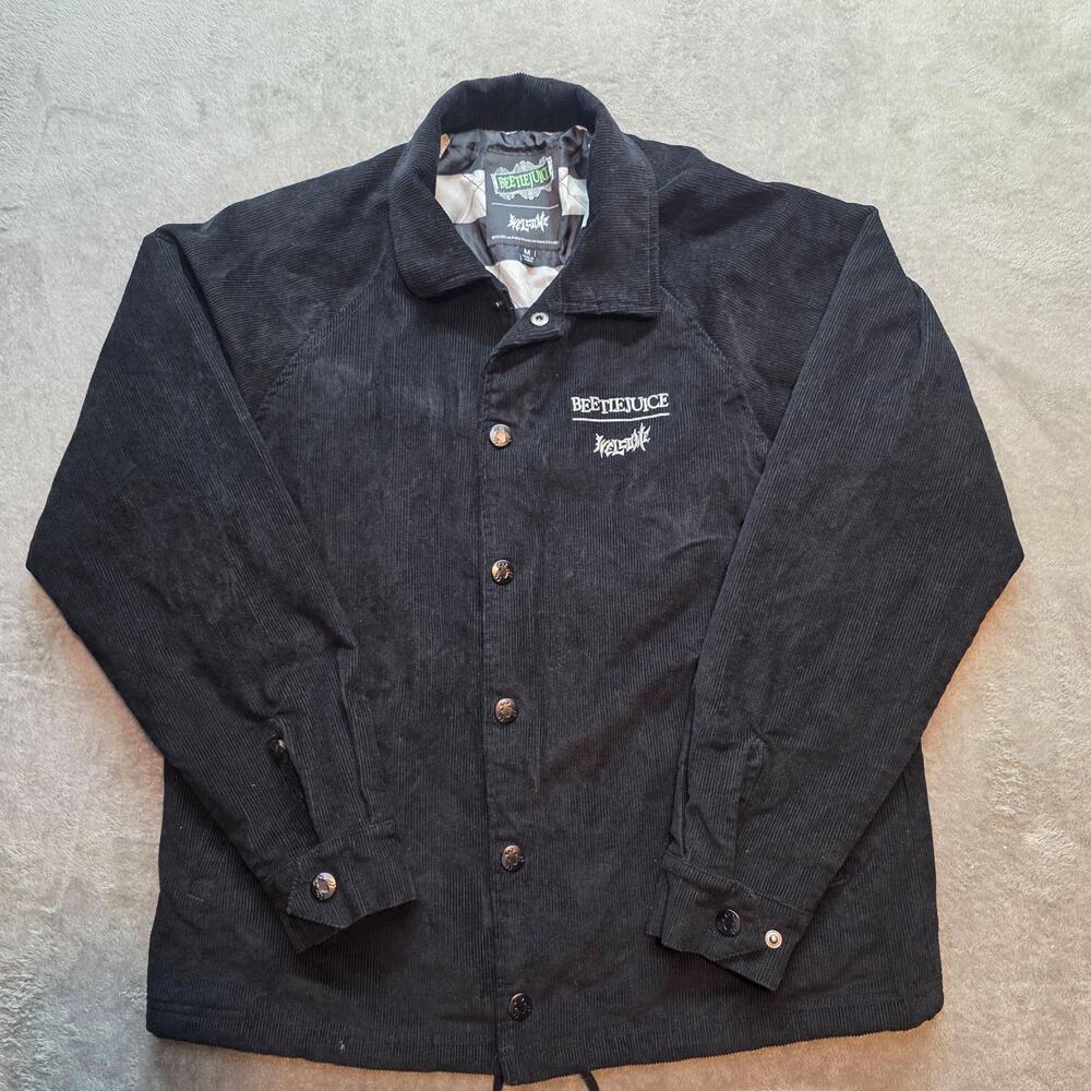 Beetlejuice Welcome Corduroy Jacket Mens M Black Snake Graphic Back Print Horror